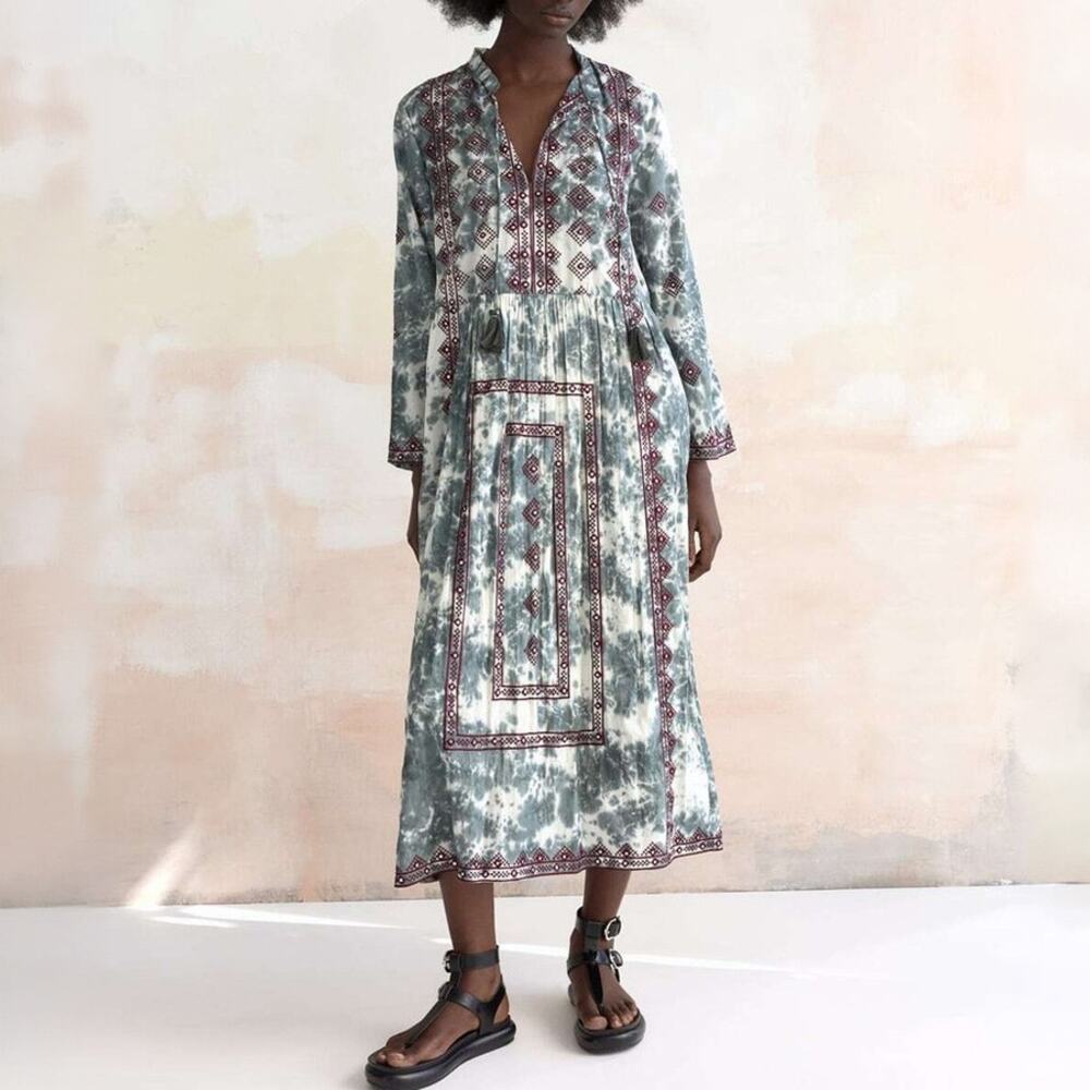 Zara Limited Edition Tie Dye Embellished Cotton Boho Dress Size XS